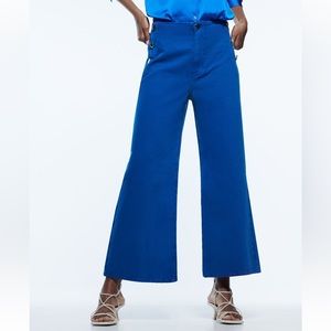 Zara cropped wide leg blue buttoned jeans - worn twice